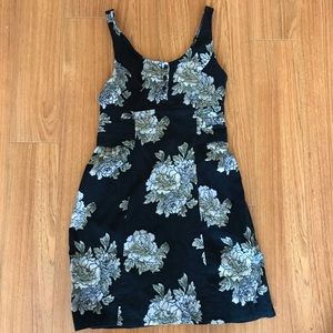 UO KIMCHI BLUE black felt mini dress floral XS